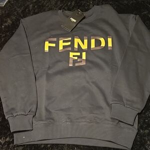 Fendi Men's Black and Gold Logo Crewneck Sweater